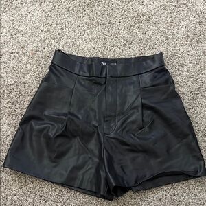 Zara Women's High Waist Black Leather Shorts